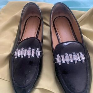 Adrienne Vittadini Black Loafers with Crystal Accents